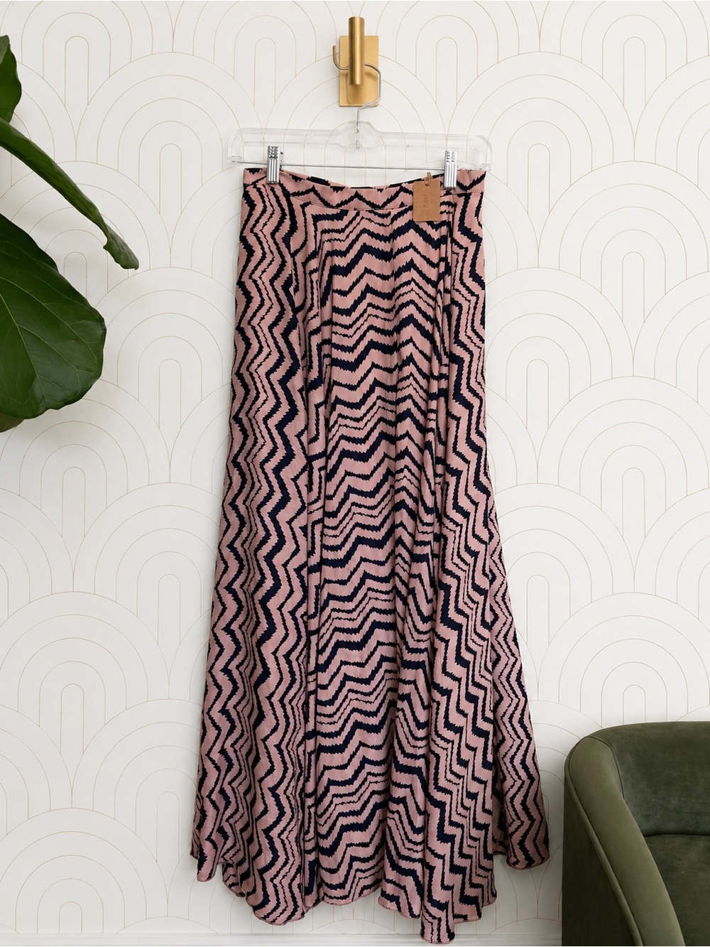 Freeway Salmon and Navy Colored Chevron Maxi Skirt